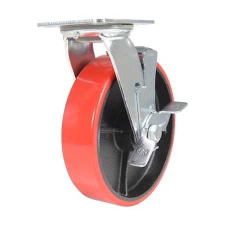 Vestil Polyurethane Swivel With Brake Caster 8 In. Diameter x 2 In. Width 1474 lb Red/Black CST-VE-8X2PU-SWB
